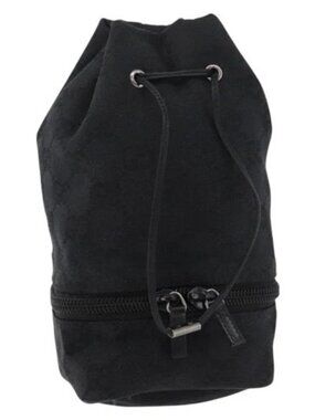 GUCCI GG Canvas Purse Pouch Black Silver 039 1054 Auth 180058